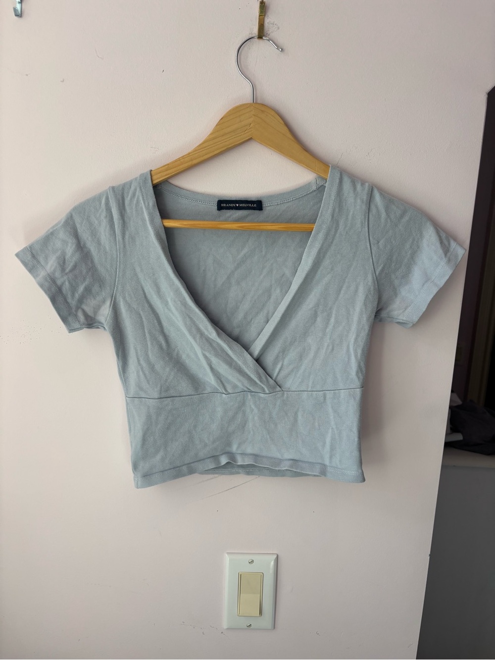 Brandy Melville Pale Blue V‑Neck Wrap Crop Top